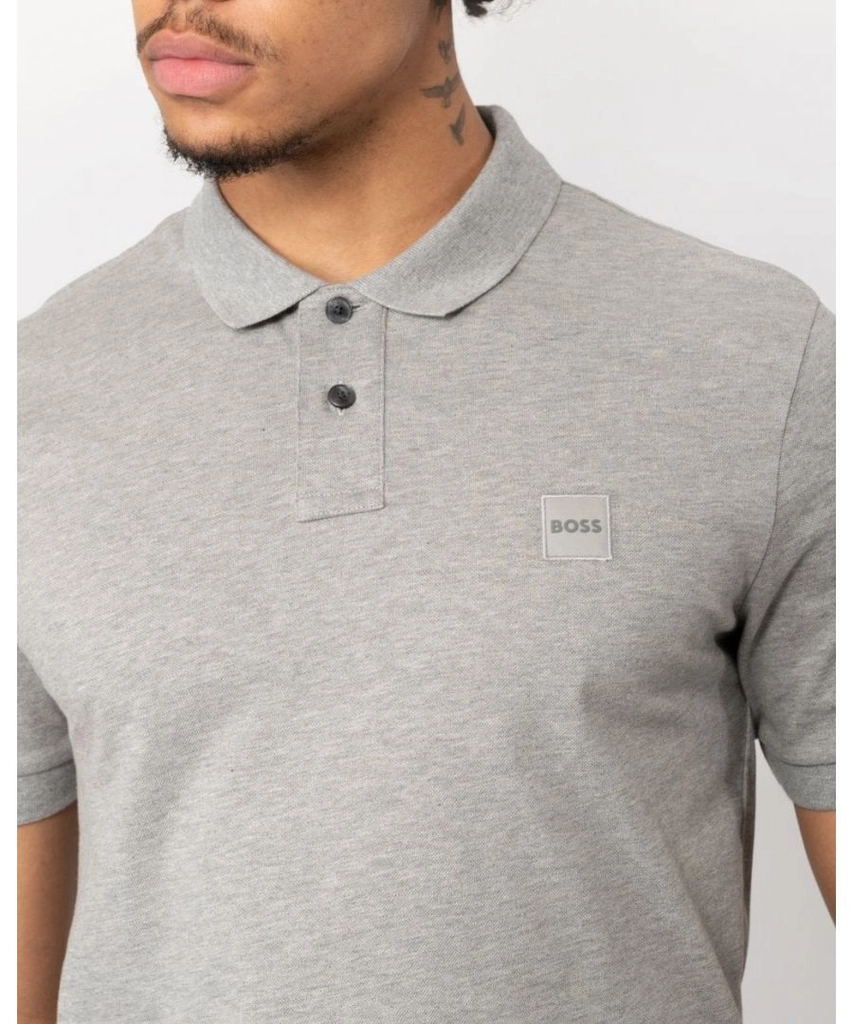 Hugo Boss Passenger Mens Stretch-Cotton Slim-Fit Polo Shirt with Logo Patch - Dark Grey - Size 2XL